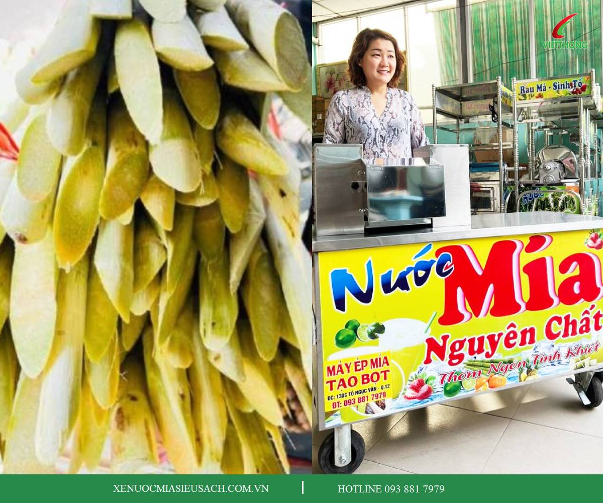 Chuẩn bị nguyên liệu mía tươi và máy ép mía