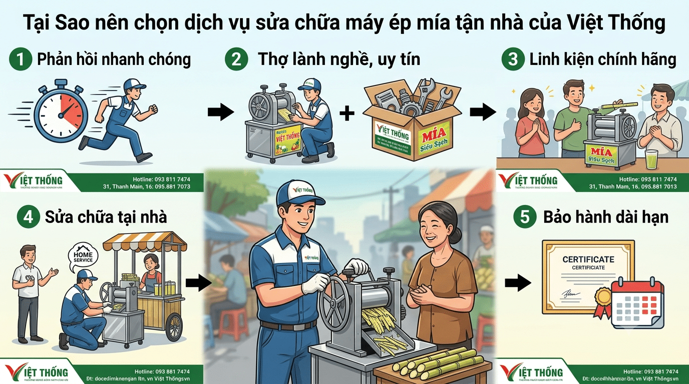 Tại Sao nên chọn dịch vụ sửa chữa máy ép mía tận nhà của Việt Thống