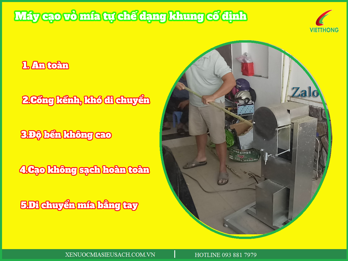 Máy cạo vỏ mía tự chế dạng khung cố định