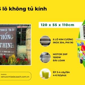 Xe nước mía 6 lô công nghiệp không kính
