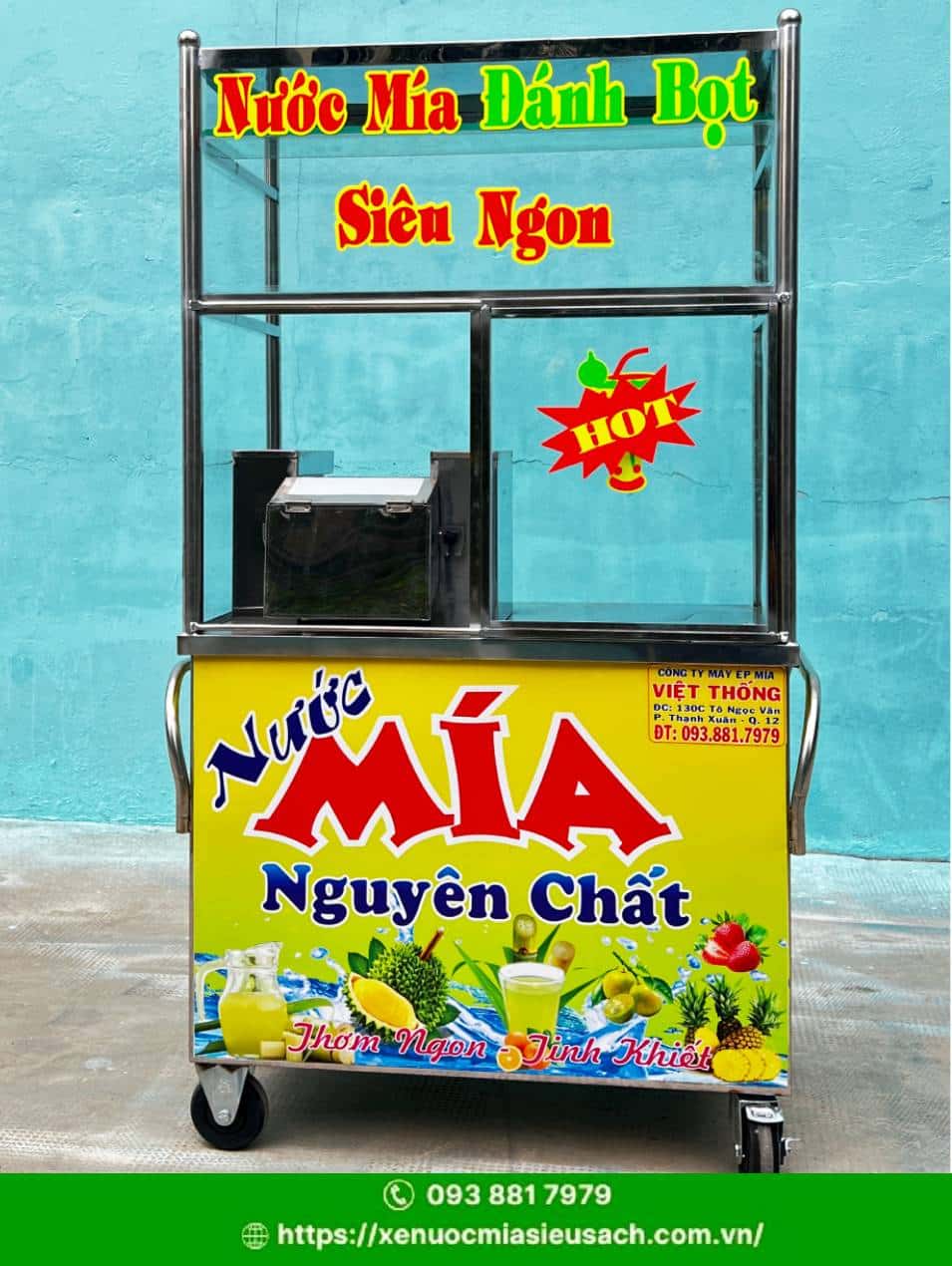 Xe nước mía siêu sạch liền bàn không kính